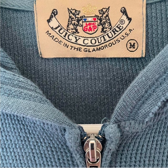Juicy Couture Thermal Hoodie Classic Blue Zip-Up Sweatshirt Y2K Vintage Medium - Picture 3 of 3